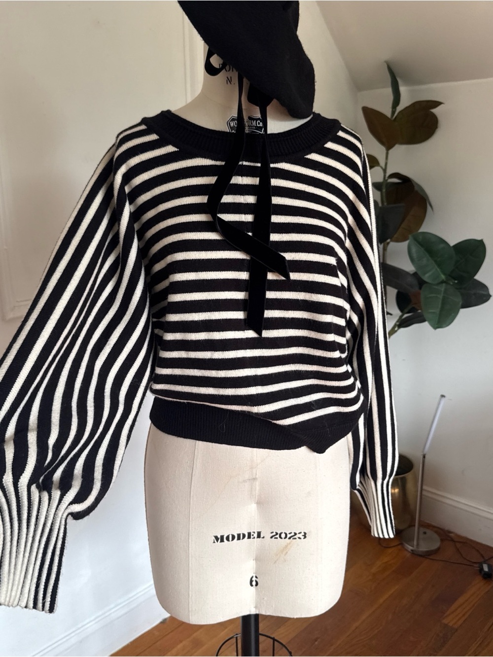 Lush Black and White Striped Crewneck Sweater - Picture 2 of 7